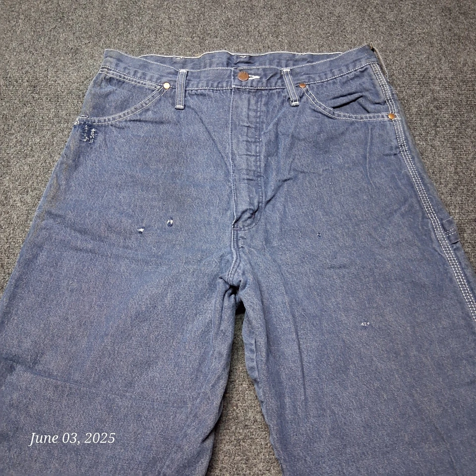 Calça jeans azul vintage Big Ben Wrangler forrada de flanela carpinteiro masculina tamanho 36x34 - Imagem 2 de 4