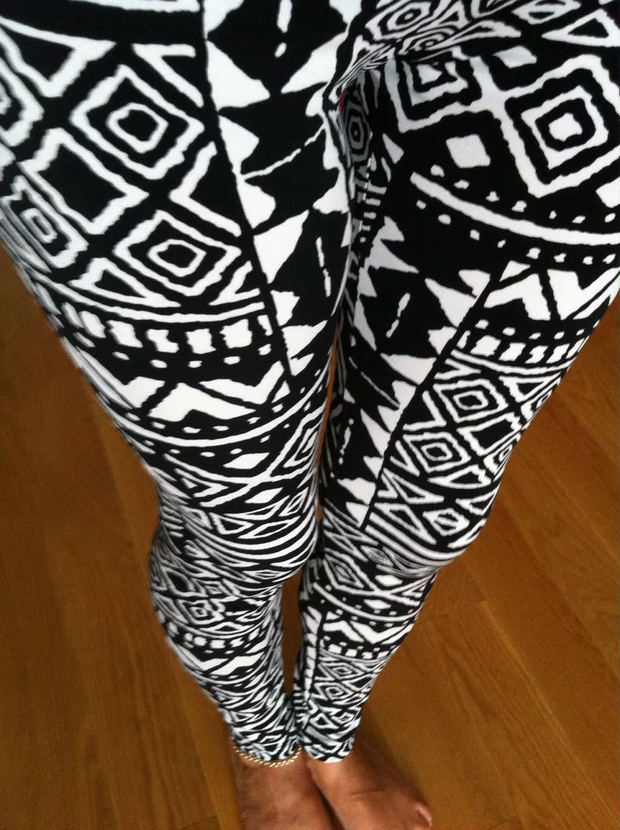 AZTEC TRIBAL black white ankle leggings pants Polyester S M L XL 2-12