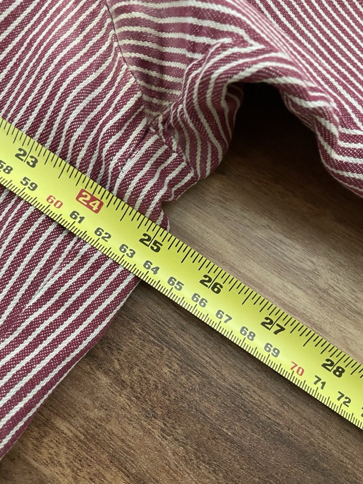 Ben Davis Hickory Stripes Burgundy White Quarter Zip Workwear Mens Size