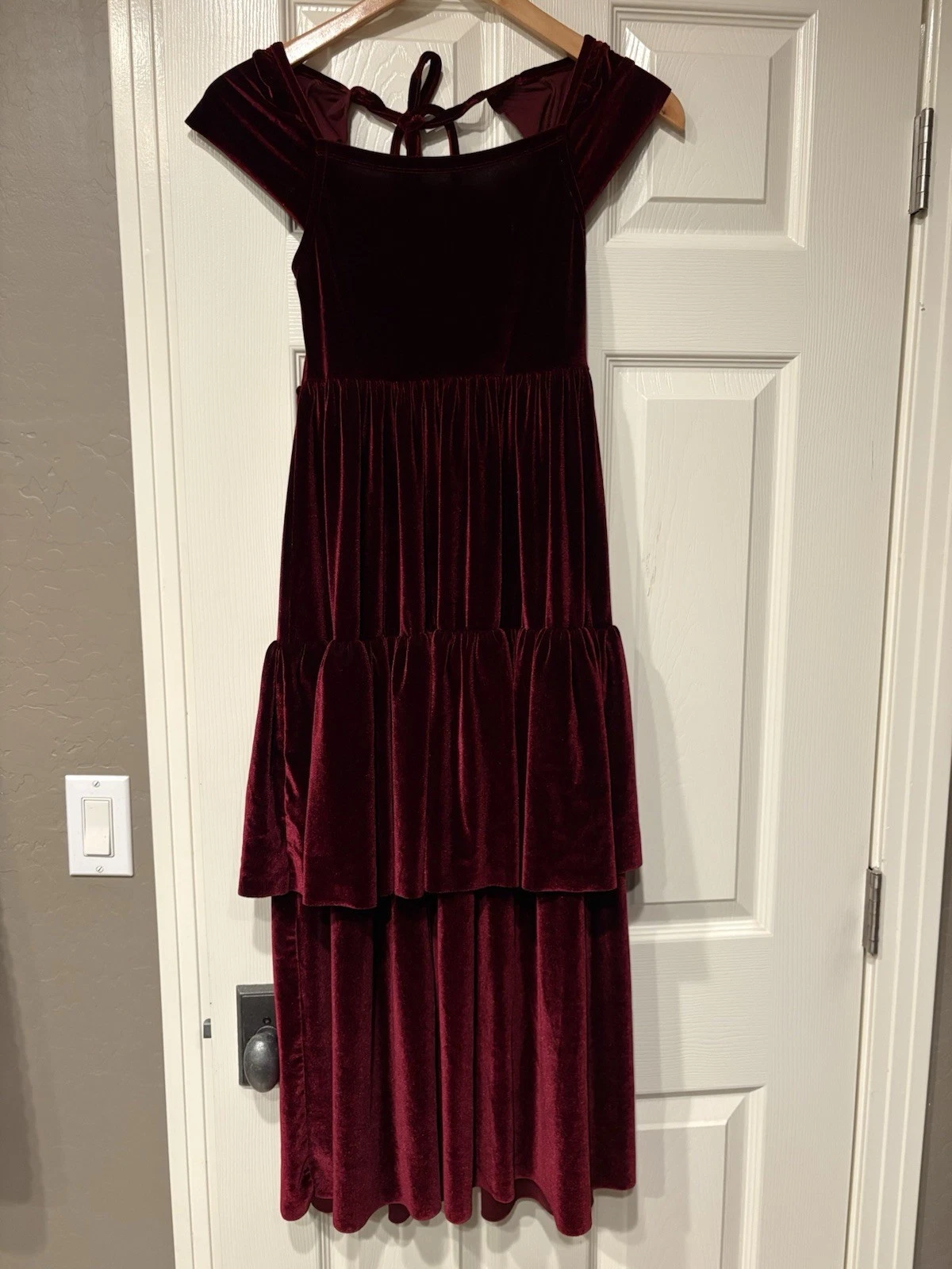 JOYFOLIE Girls Dark Red Velvet Maxi Dress Size 8 Wedding Guest Formal Layered
