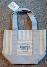 TRADER jOE'S Mini Canvas Striped Tote Bag Blue Limited Edition Collection