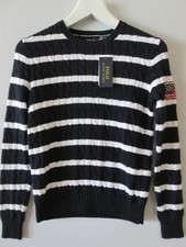 Polo Ralph Lauren Women Sweater Navy White Striped Cable Knit Size Small S