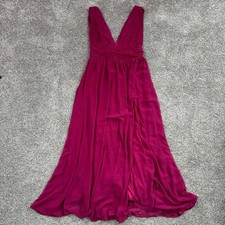 Lulus Dress Womens Medium Pink Heavenly Hues Maxi Pleated V-Neck Chiffon