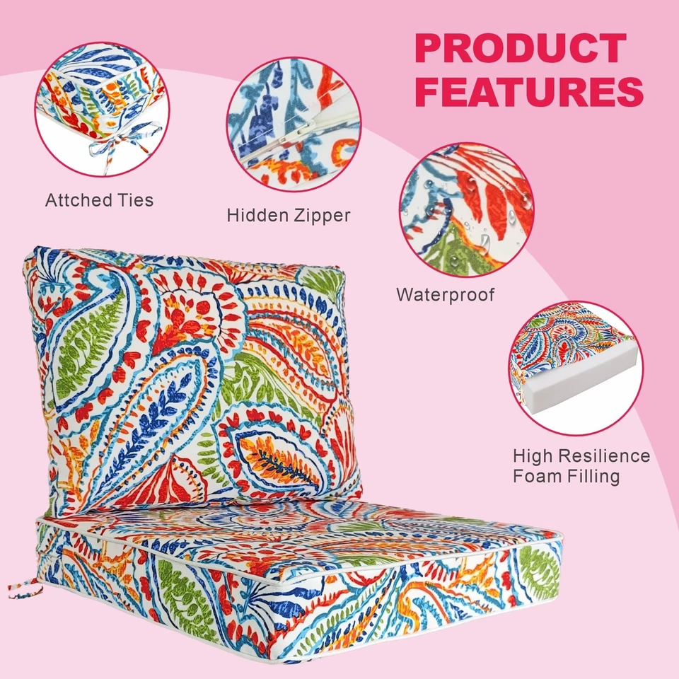 Cojín Exterior Almohada Mechonada, Asiento Profundo Juego de Cojín Silla Exterior 22"x22" Pa... Foto 3 de 4