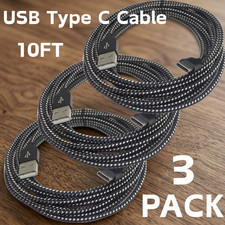 3-Pack 10FT Braided USB C Fast Charging Type-C Data SYNC Charger Cable Cord Lot