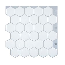10-White Hexagon Peel and Stick Backsplash, -Adhesive Stick on Backsplash Wal...
