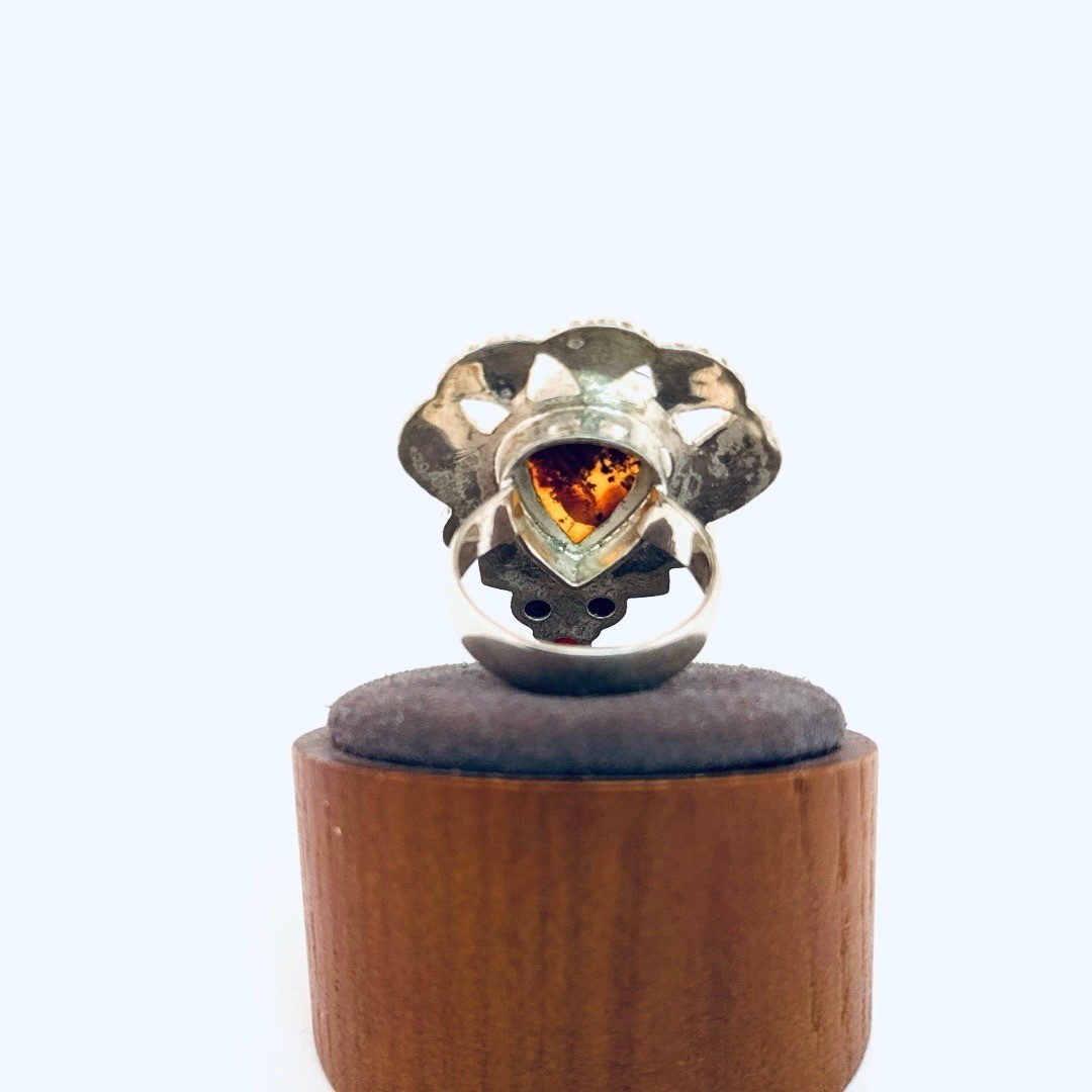 925 Sterling Silver Statement Ring Amber Turquois… - image 3
