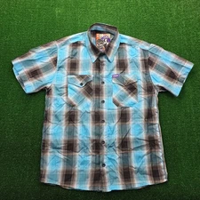 Dixxon Flannel Shirt Mens Large Blue Black Plaid The Maui Button Up Bamboo Blend