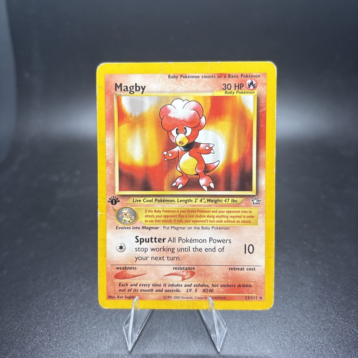 Magby 23/111 Rare 1st Edition Neo Genesis Pokmon Card DMG -c Magby 23/111 Rare 1st Edition Neo Genesis Pokmon Card DMG -c