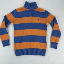 Polo Ralph Lauren Stripe Cotton 1/4 Zip Sweater Blue Orange Knit Youth L