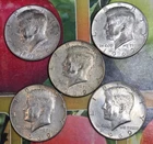 1969 40% Silver Kennedy Halves -- 5 coins