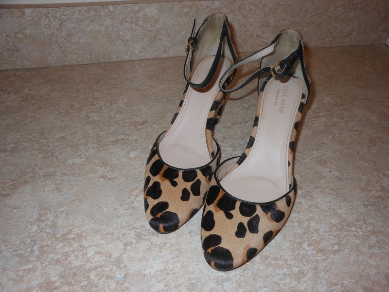 COLE HAAN Wedge LEOPARD Printed Haircalf Womens Shoes Heels, Size 7.5 Buckle