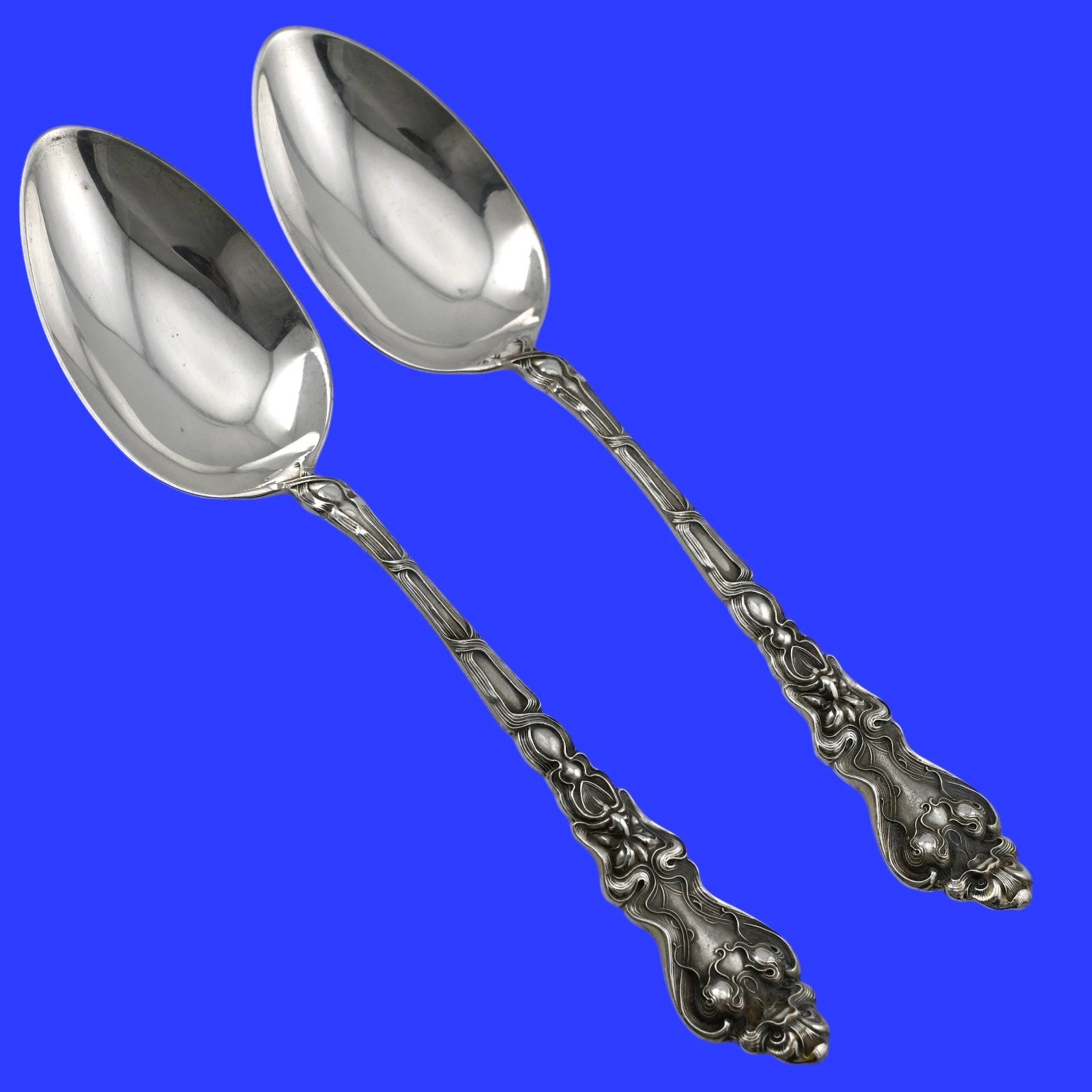 RARE Sterling Silver Unger Bros Douvaine 1890 8 1/4" Serving Spoons ~no mono