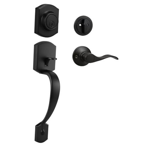 Front Door Lock Handle and Deadbolt Set,Exterior Handle+Deadbolt Matte Black