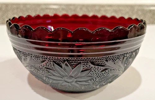 Anchor Hocking Sandwich Depression Glass Royal Ruby Red 5" Scalloped Rim Bowl
