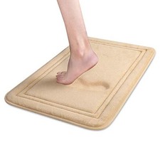 Memory Foam Bath Mat Non Slip Absorbent Super Cozy Velvet 24 x 16 Inch Beige