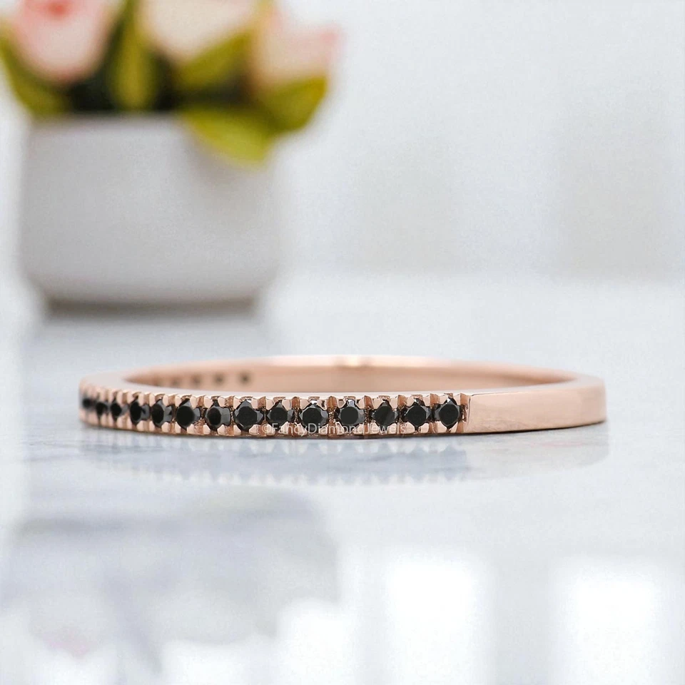 Aliança de casamento cor preta natural diamante prata/10K/14K/18K aliança de aniversário - Imagem 3 de 4