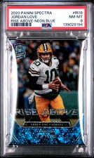 2020 PANINI SPECTRA RISE ABOVE NEON BLUE #RI18 JORDAN LOVE 32/50 PSA 8