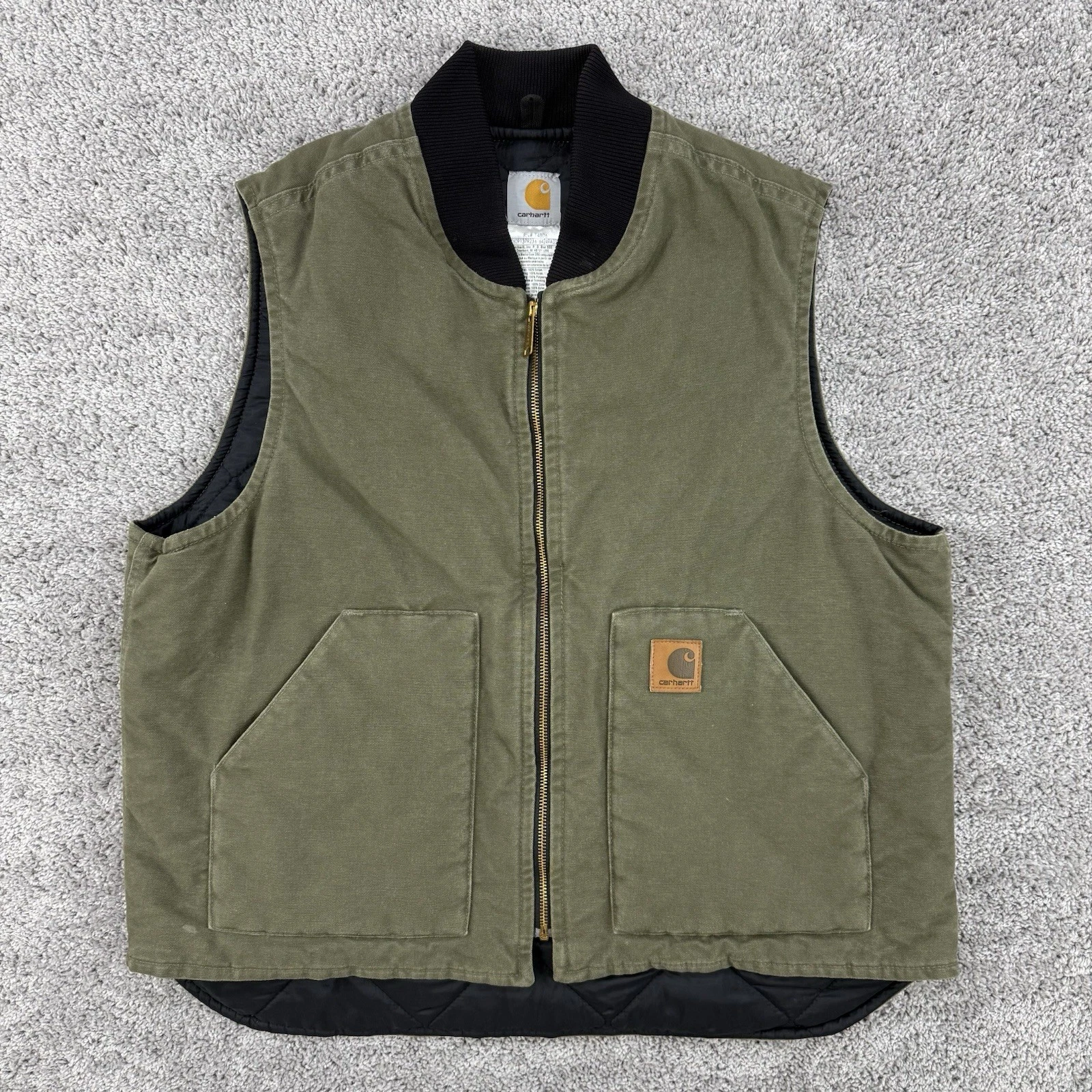 Vintage Carhartt V52 Insulated Work Vest Men’s XL Olive Green Quilted Lining