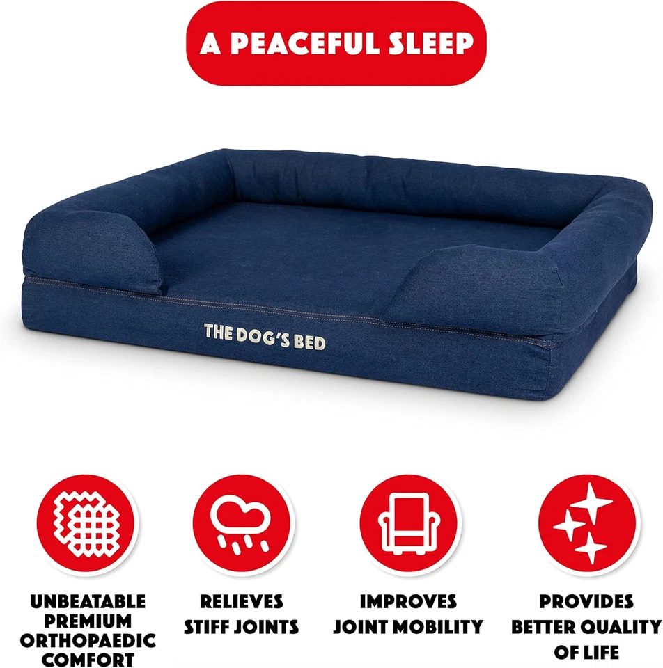 Letto per Cani, Ortopedico in Memory Foam Impermeabile, Grande Denim Blu, Allevi - Immagine 2 di 4