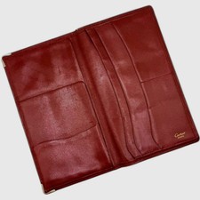 Cartier Must de Cartier Burgundy Leather Long Wallet Gold Corners Authentic