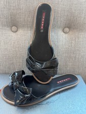 Prada Patent Leather Shoes Bow Sandals Flats w/ Box  Dust bag 38.5