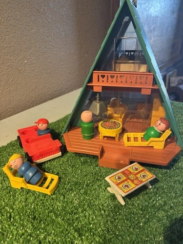 Vintage Fisher Price Little People A Frame House With Accessories