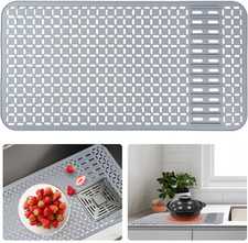 Silicone Sink Mat 26''X14'' Kitchen Sink Protector Mat with DIY Drain Hole, Grey