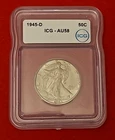 1945 - D Walking Liberty Half Dollar 50C ICG AU58 Denver Mint 90% Silver