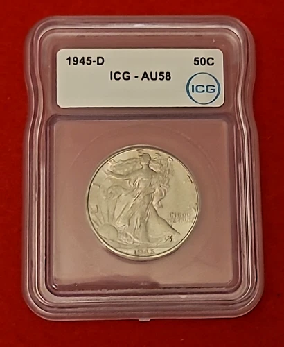 1945 - D Walking Liberty Half Dollar 50C ICG AU58 Denver Mint 90% Silver