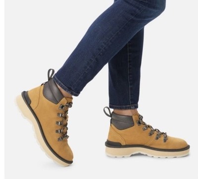 Womens Sorel Hi-Line Hiker Waterproof Boots, size 11 Geo Yellow Suede