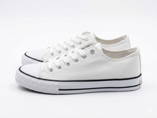 Men's White Canvas Sneakers Low Top Casual Classic All Sport Lace Up Tennis Flat