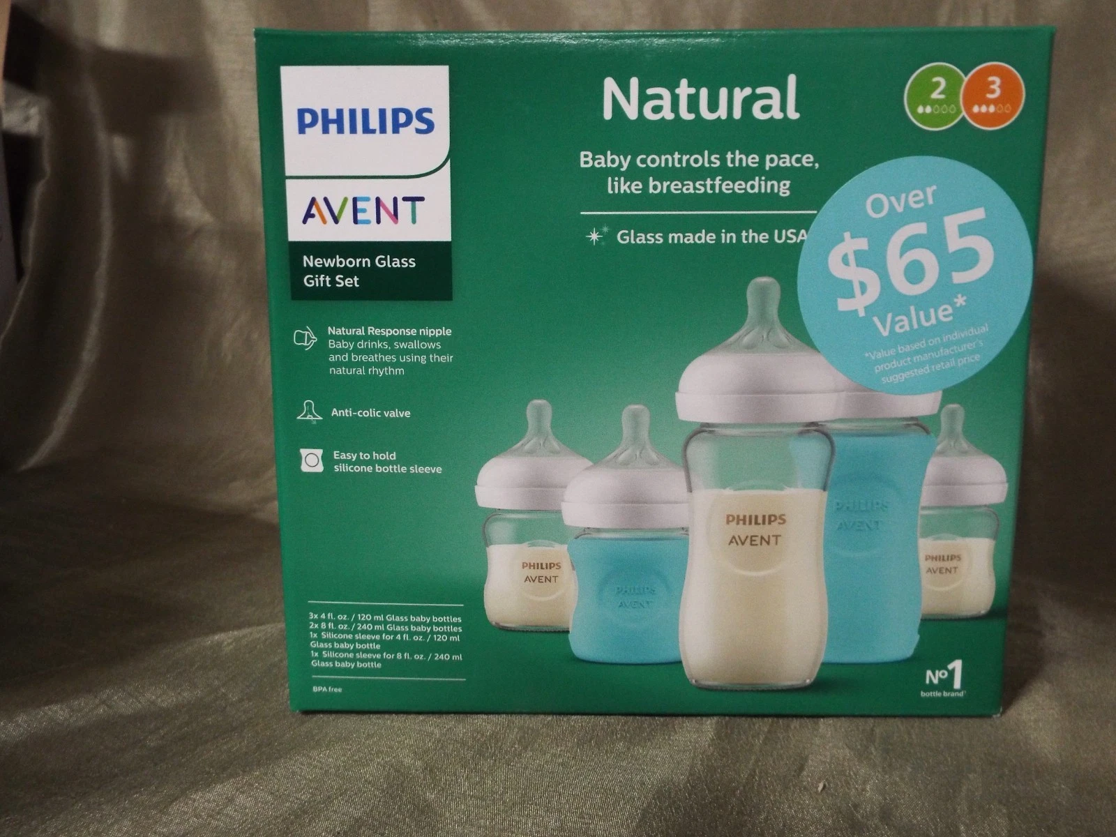 Philips AVENT Glass Baby Bottle With Natural Response Nipples Clear Newborn