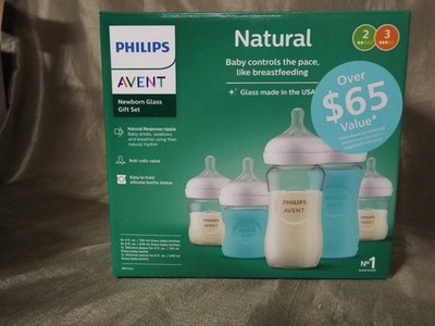 Philips AVENT Glass Baby Bottle With Natural Response Nipples Clear Newborn
