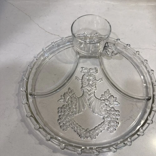 Hazel Atlas Depression Glass Divided Cornucopia Plate 10.5" with cup