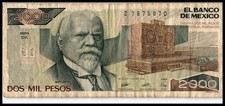 Mexico  2000  Pesos  28.3.1989  Series  DK Z7875670 Circulated Banknote
