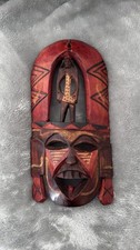 Hand Carved Wooden Tiki Face Mask Tribal Wall Art Home Decor 14" Tall