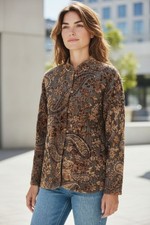 Orvis Quilted Tapestry Button Down Size Large Abstract Paisley Multicolor Jacket