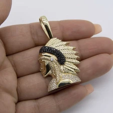 2" Indian Chief Pendant Real 10K Yellow Gold