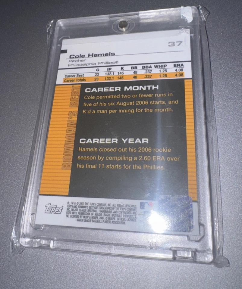 COLE HAMELS 2007 BOWMAN'S BEST AUTOGRAPH GOLD REFRACTOR AUTO /50 Q3573 - Image 2 of 2