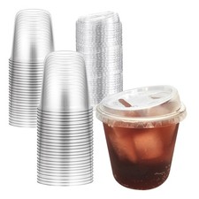50 Sets Clear Plastic Coffee Cups with Sip Lids, Disposable PET Cups for Iced...