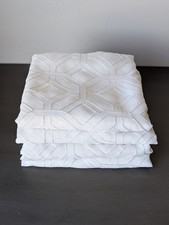 4 White Sheer Curtain Panels 82x32 Metallic Embroidered Geometric Grommet Top