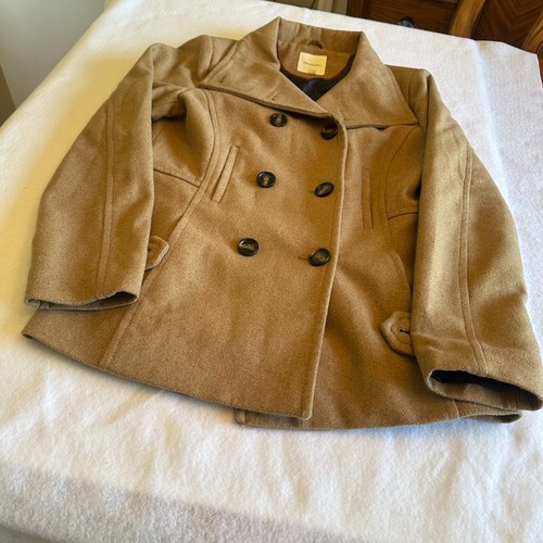 Thread Supply Peacoat Womens Medium M Wool Blend Camel Tan Coat Double Breasted