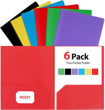 Plastic Folders with Pockets, 6 Pack Document Folders with Business Card Slot, 2