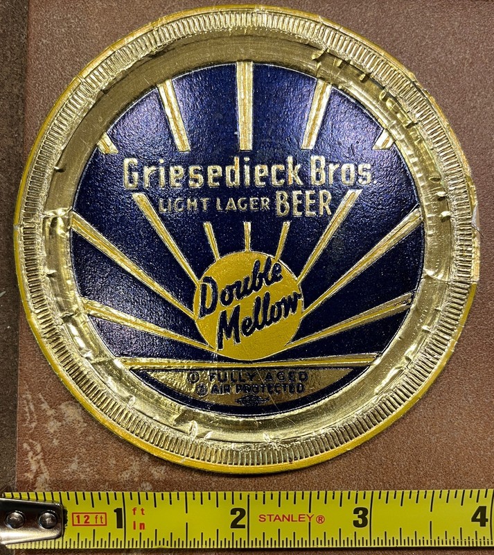 Vintage Griesedieck Bros. Beer "Double Mellow" Gold Foil Coaster