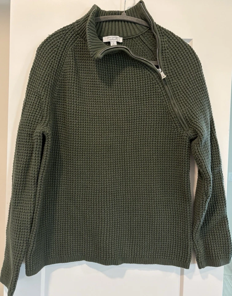 Ann Taylor Chunky Classic Women’s Cotton Waffle-Knit 1/4 Zip Sweater Size M - Image 1 of 1