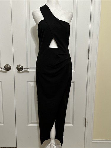 NWT Olia Midi Asymmetrical One Strap Slit Dress Black M