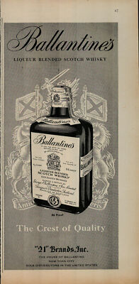 1956 Ballantines Blended Scotch Whiskey Crest of Quality Vintage Print Ad 3124