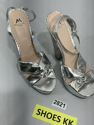 Womans Madison By Shoe Dazzle 9.5 M Silver Strappy Platform Snake Print Heels 