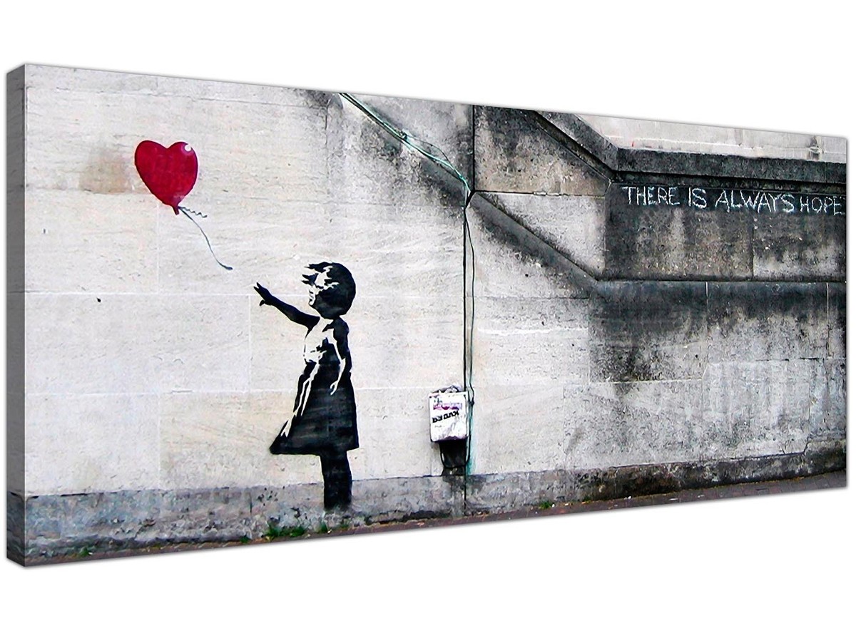 Large Banksy Balloon Girl Canvas Wall Art - Red Black White - XXL